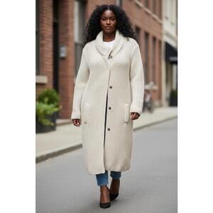 Mantovani Studio Women's Long Knit Coat, Size L, Cream